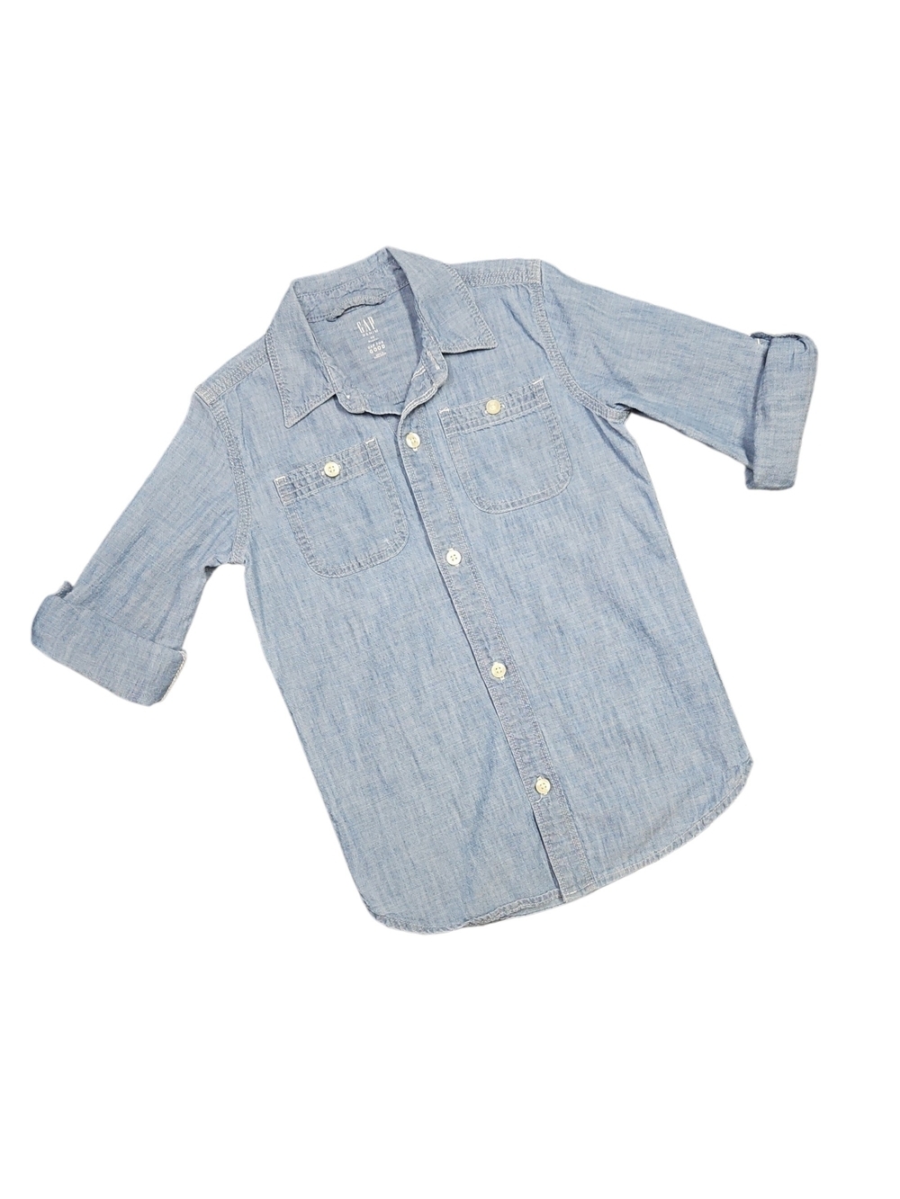 GAP Light Blue Chambray Kids Button-Down Shirt Size X-Small Short/Long Sleeve